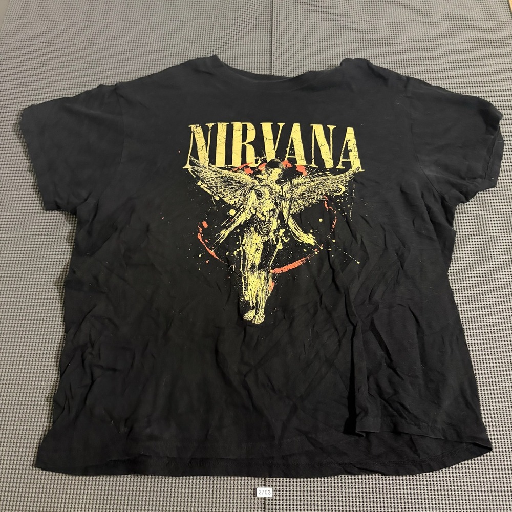 Nirvana In Utero Angel Graphic T-Shirt Black Short Sleeve Size Estimated XL